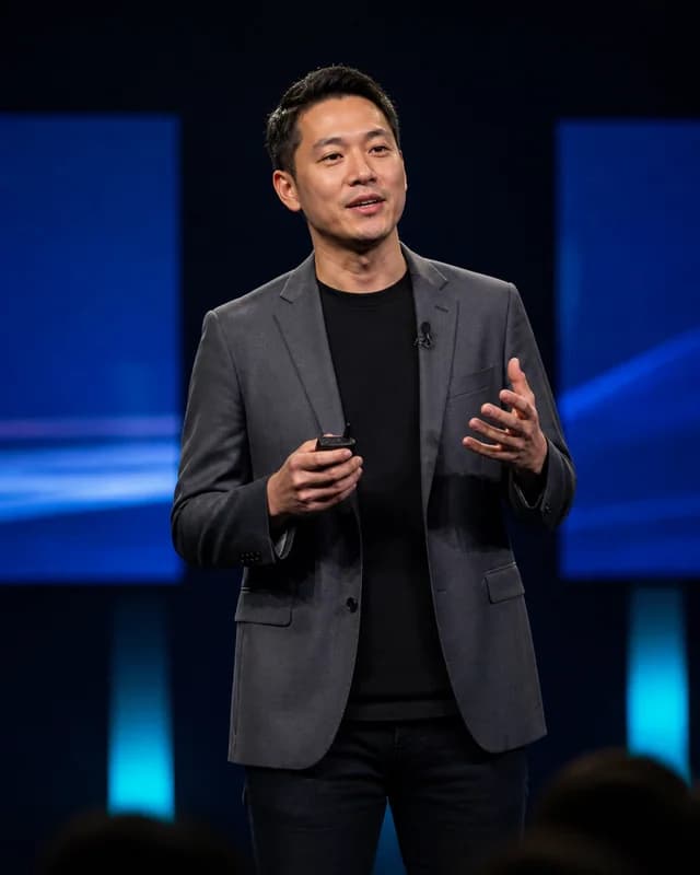 Startup founder presenting on stage